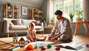 おうち遊びの日に親子で工作を楽しむ様子