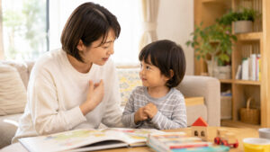 親子が穏やかにありがとうとごめんねを練習している様子