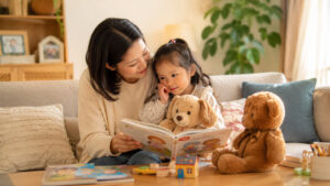 親子でありがとうとごめんなさいをやさしく練習する様子