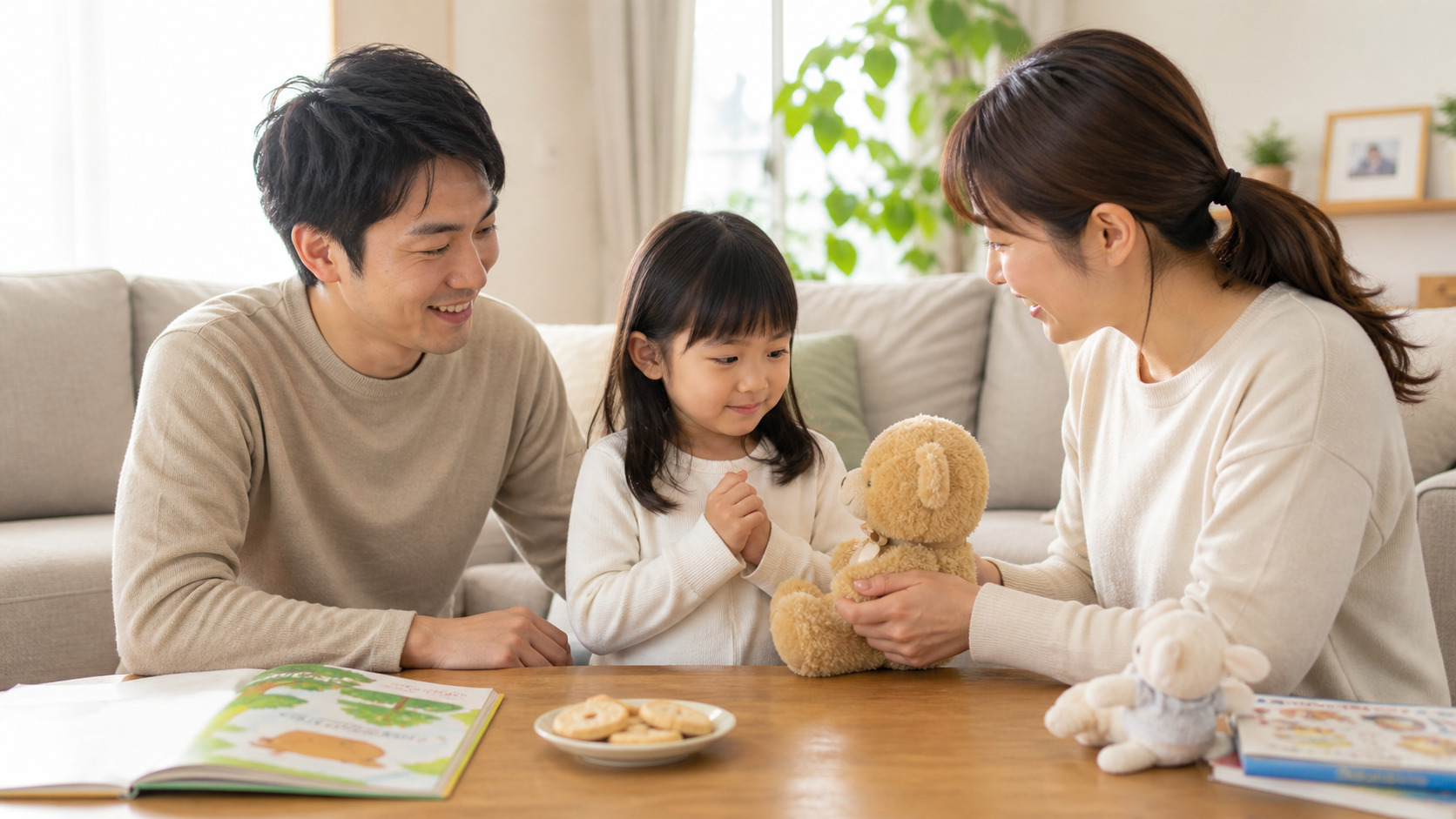 親子でありがとうとごめんなさいをやさしく練習する子ども